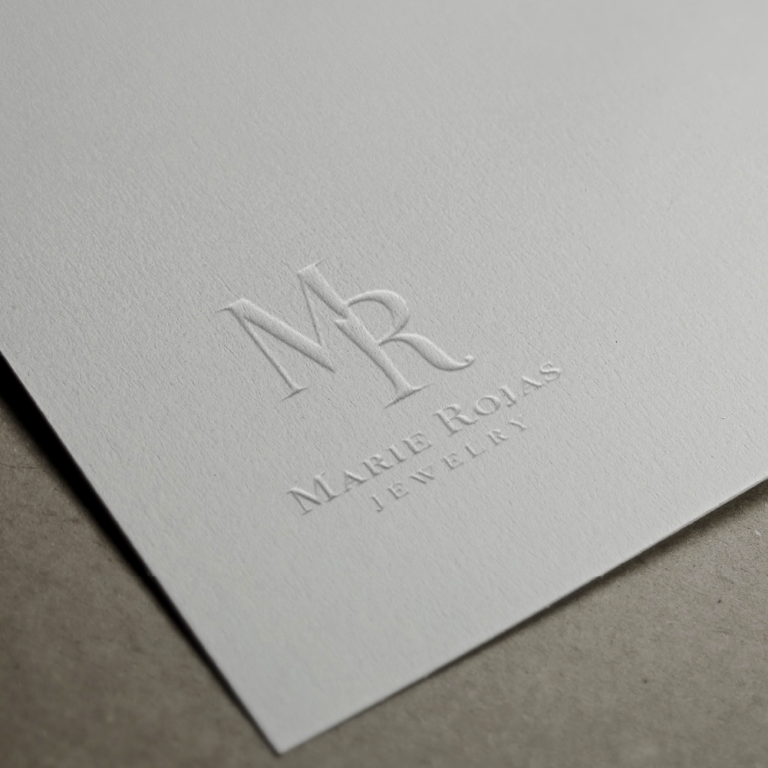 Marie Rojas JEWELRY- emboss logo design mockup visaulisation